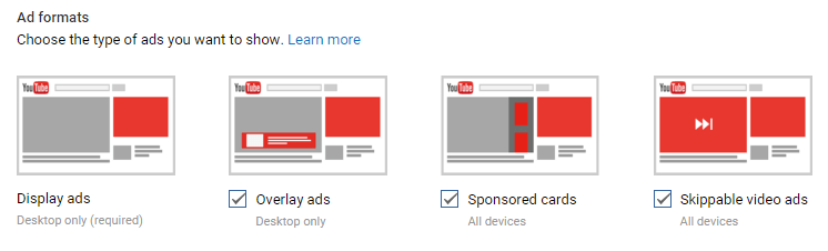 typy reklam na YouTube