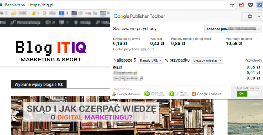 Google Publisher Toolbar - Blog ITIQ przykład
